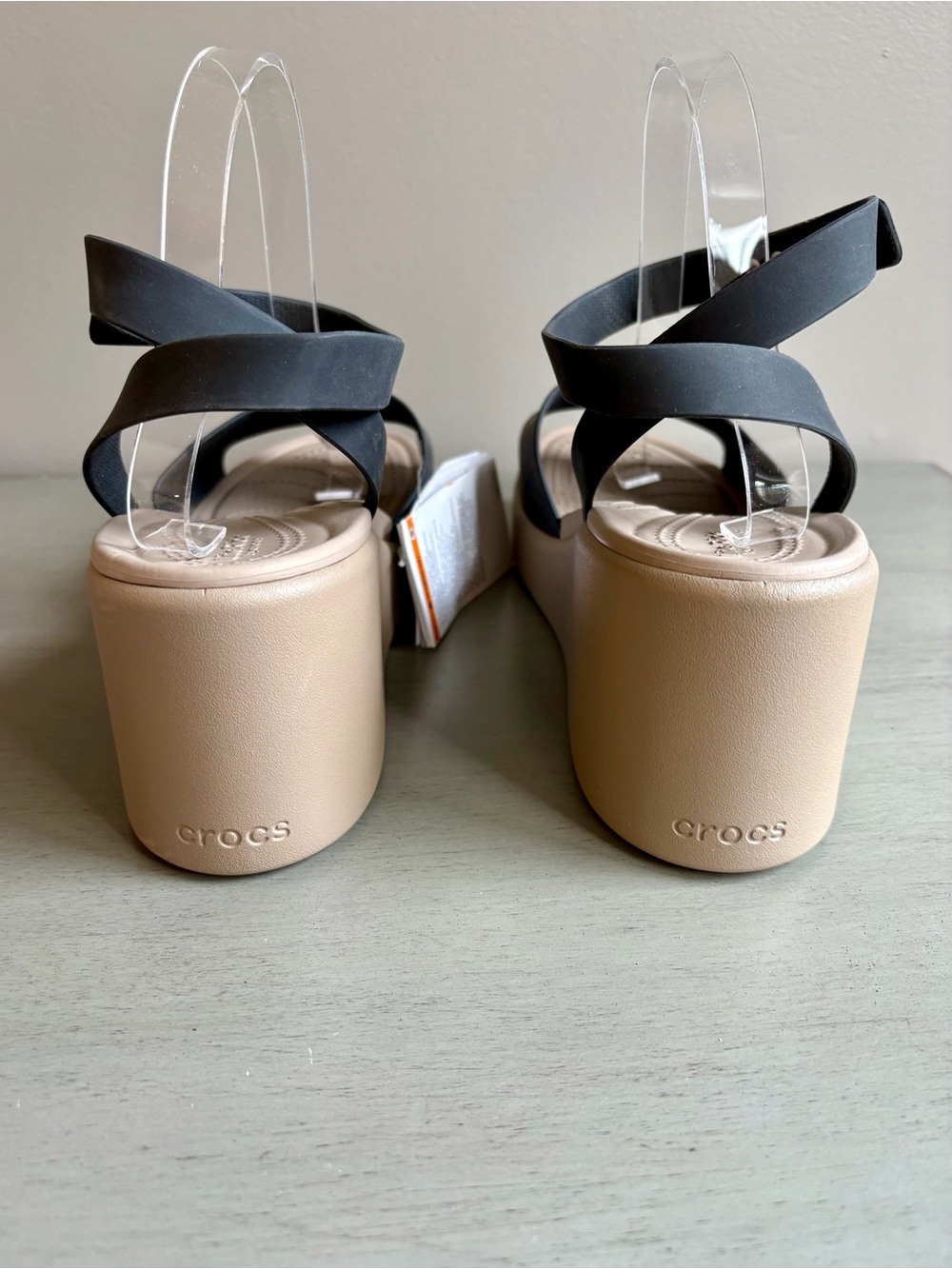 Crocs Brooklyn Ankle Strap Wedge Sandal Black Tan Women Size 11 NEW Summer - Picture 12 of 16